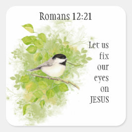Schrift Romans 12:12 Blij, Geduldig, Getrouw Vierkante Sticker