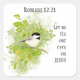Schrift Romans 12:12 Blij, Geduldig, Getrouw Vierkante Sticker