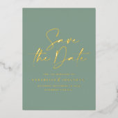 schrift sage groene folie bruiloft save the date uitnodiging (Voorkant)