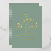 schrift sage groene folie bruiloft save the date uitnodiging (Voorkant / Achterkant)