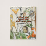 Schrift voor Cute Woodland Animals Jigzaag Puzzle Legpuzzel<br><div class="desc">Jigzaag puzzel met zegen van de scriptie "De Heer zegene je en houd je bij" en schattige waterverf boedlanddieren. Christelijk geschenk voor een kind voor elke gelegenheid.</div>