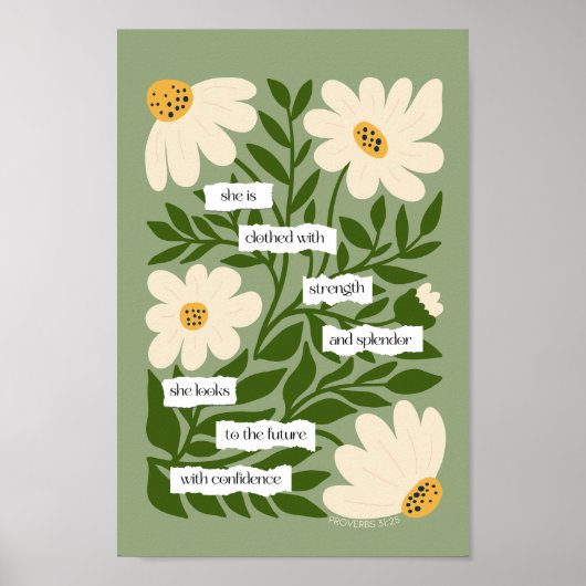 Schriftcitaat Inspirerend Groene Bloemenbijbel Poster (Voorkant)