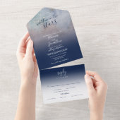 Schriftelijk in de Stars Navy Sparkly Galaxy Weddi All In One Uitnodiging (Afscheurbaar)