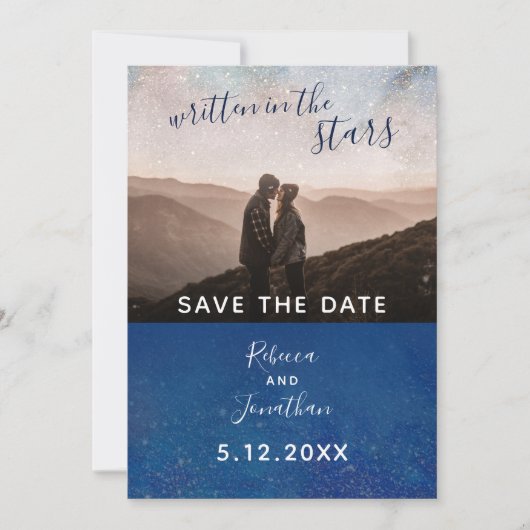 Schriftelijk in de sterrenzee Galaxy Save the Date Kaart (Voorkant)