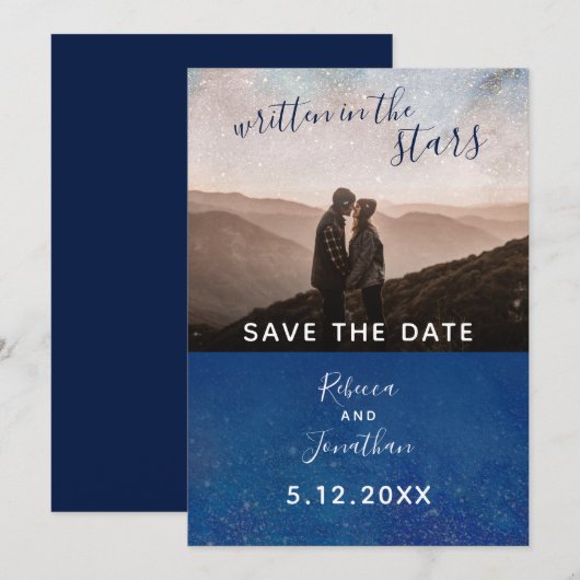 Schriftelijk in de sterrenzee Galaxy Save the Date Kaart (Voorkant / Achterkant)