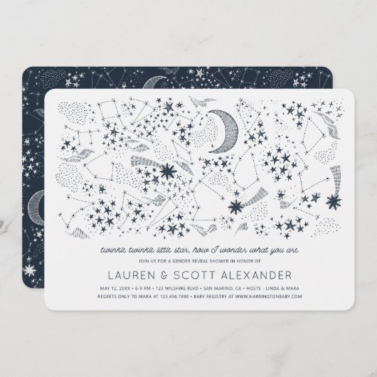 Schriftelijk in het Stars Gender Reopenbaart Baby Kaart (Voorkant / Achterkant)