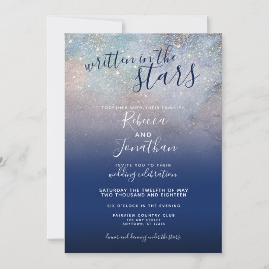 Schriftelijk in het Stars Navy Galaxy Wedding Kaart (Voorkant)