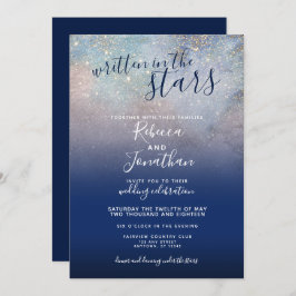 Schriftelijk in het Stars Navy Galaxy Wedding Kaart