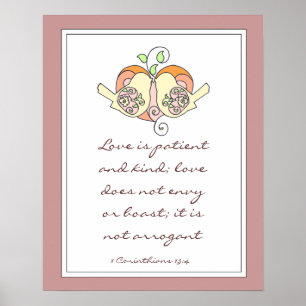 Schriftuur Liefde 1 Kor 13:4, Huwelijks- of babysh Poster