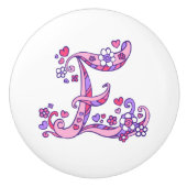 Schrijf E monogram harten bloemen roze paarse trek Keramische Knop (Voorkant)