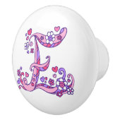 Schrijf E monogram harten bloemen roze paarse trek Keramische Knop (Rechts)