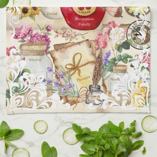 Schrijf iedereen op de antiek illustraties theedoek (Gevouwen)