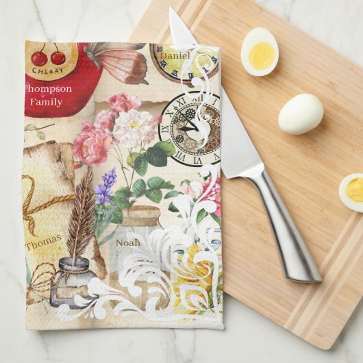 Schrijf iedereen op de antiek illustraties theedoek (Quarter Fold)