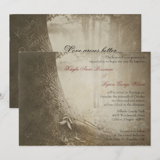 Schrijf je naam op het Trouwkaartje met boom Kaart (Voorkant / Achterkant)