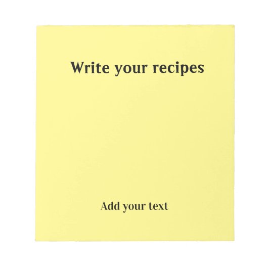 Schrijf je recept eenvoudig geel bewerkbaar notitieblok (Voorkant)