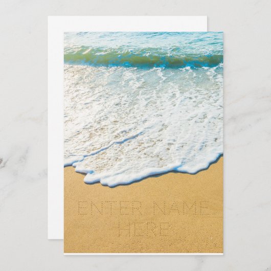 Schrijf naam op strandzandgenerator aankondiging (Voorkant / Achterkant)