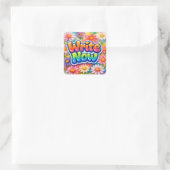 Schrijf Nu Tekst met Neon Daisy Tuin Vierkante Sticker (Tas)