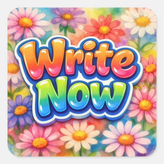 Schrijf Nu Tekst met Neon Daisy Tuin Vierkante Sticker (Voorkant)