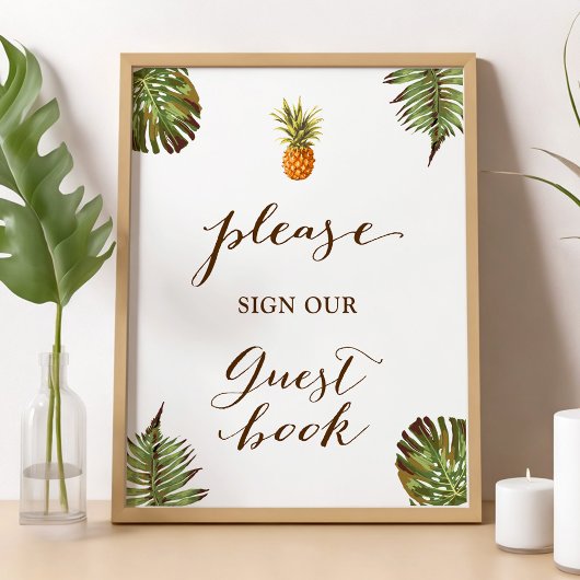 Schrijf Ons Gastboek | Tropische Bladeren Ananas Poster