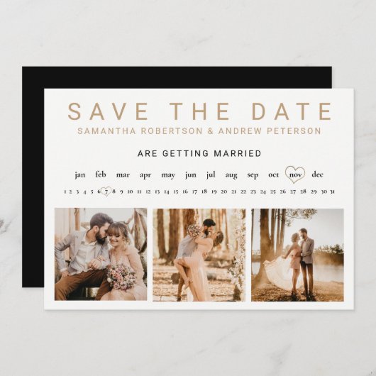 Schrijf ons in goud 3 foto-raster  save the date (Voorkant / Achterkant)