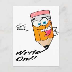 schrijf op rechts op grappig gelukkig potlood cart briefkaart