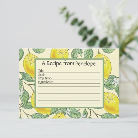 Schrijf op Recipe Kaart Cute Lemons Pattern and Na (Staand voorkant)