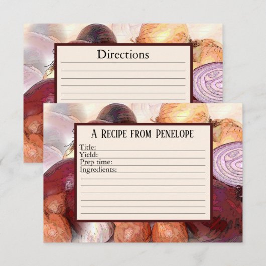 Schrijf op Recipe Kaart-uien met knoflook en naam Kaart (Voorkant / Achterkant)