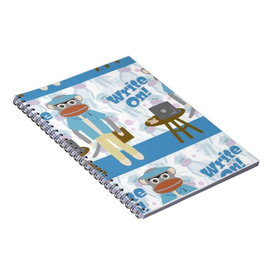 Schrijf op! Schrijver Sock Monkey Fun Toon Pattern Notitieboek (Rechterzijde)