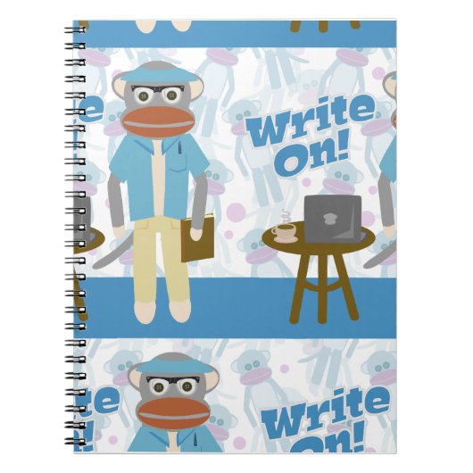 Schrijf op! Schrijver Sock Monkey Fun Toon Pattern Notitieboek (Voorkant)