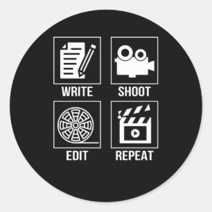 Schrijf Shoot Bewerken Herhaling grappige filmmake Ronde Sticker