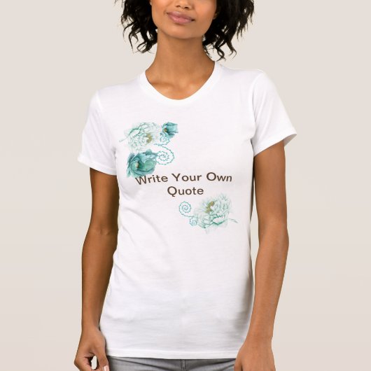 Schrijf Uw Citaat Floral Blauw Wit T-shirt (Voorkant)