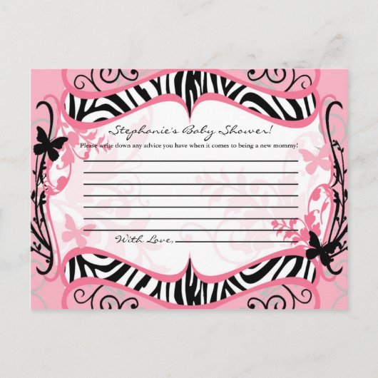 Schrijfbaar advies Kaart Girly Butterfly Zebra Pri (Voorkant)