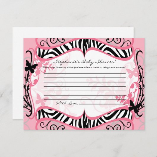 Schrijfbaar advies Kaart Girly Butterfly Zebra Pri (Voorkant / Achterkant)