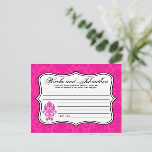 Schrijfbaar advies Kaart: Hot-Pink Damask Lace Pri (Staand voorkant)