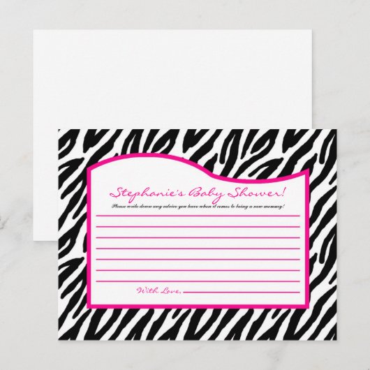 Schrijfbaar advies Kaart Hot-Pink Zebra Afdrukken (Voorkant / Achterkant)