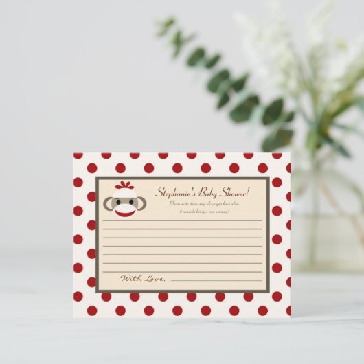 Schrijfbaar advies Kaart Red Sock Monkey (Staand voorkant)