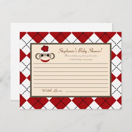 Schrijfbaar advies Kaart Red Sock Monkey Argyle (Voorkant / Achterkant)