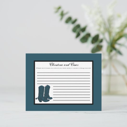 Schrijfbaar Advies Kaart Western Blauw Cowboy Boot (Staand voorkant)