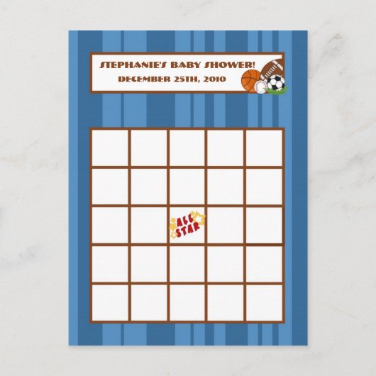 Schrijfbare Bingo Card All-Star Blue Uitnodiging Briefkaart (Voorkant)