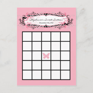 Schrijfbare Bingo Card Girly Butterfly Zebra Print Briefkaart