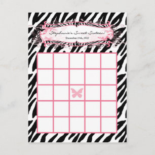 Schrijfbare Bingo Card Girly Butterfly Zebra Print Briefkaart