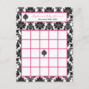 Schrijfbare Bingo Card Hot Pink Black Damask Uitnodiging Briefkaart