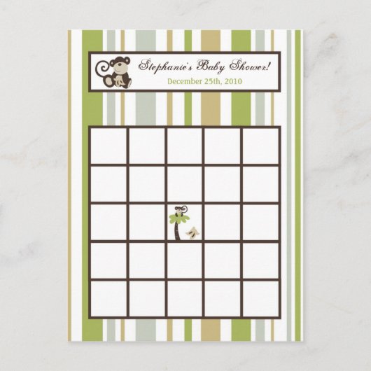 Schrijfbare Bingo Card Monkey Time Zoo Animal Uitnodiging Briefkaart (Voorkant)