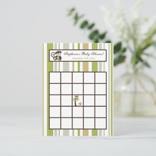 Schrijfbare Bingo Card Monkey Time Zoo Animal Uitnodiging Briefkaart (Staand voorkant)