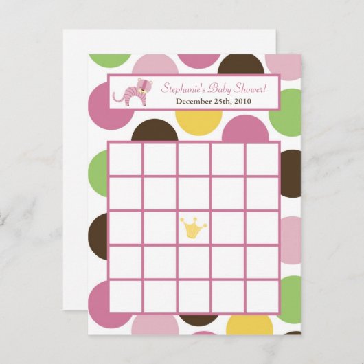 Schrijfbare Bingo Card Oerwoud Queen Tiger Safari  Uitnodiging Briefkaart (Voorkant / Achterkant)