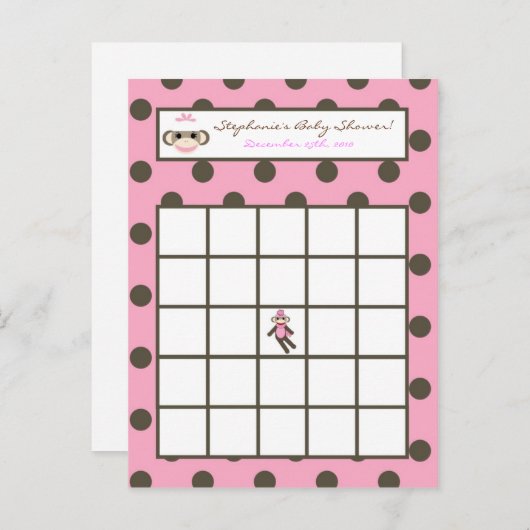 Schrijfbare Bingo Card Pink Socket Monkey Uitnodiging Briefkaart (Voorkant / Achterkant)