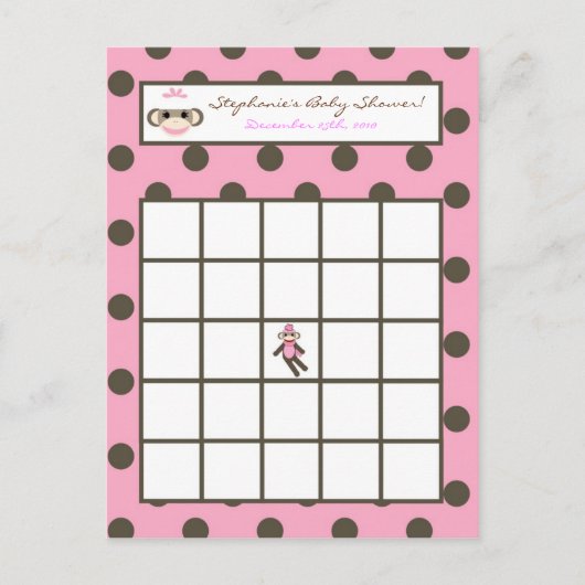 Schrijfbare Bingo Card Pink Socket Monkey Uitnodiging Briefkaart (Voorkant)