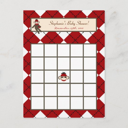 Schrijfbare Bingo Card Red Sock Monkey Argyle Uitnodiging Briefkaart (Voorkant)
