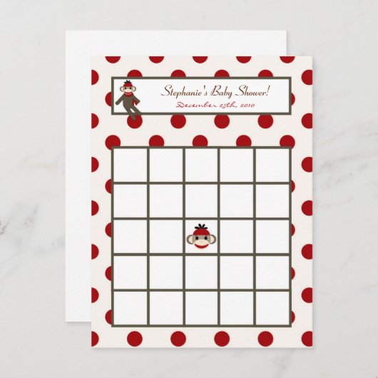 Schrijfbare Bingo Card Red Sock Monkey Uitnodiging Briefkaart (Voorkant / Achterkant)