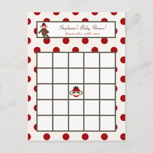 Schrijfbare Bingo Card Red Sock Monkey Uitnodiging Briefkaart (Voorkant)